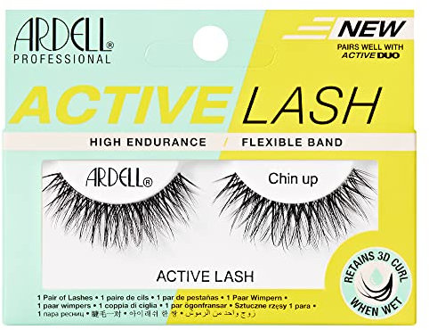 Ardell Active Lash Chin Up False Eyelashes, Water-resistant, Medium Volume and Length, Vegan Friendly, 1 Pair (Pack of 1)