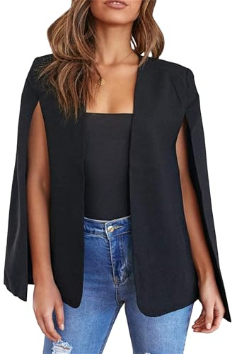 YMING Femme Mariage Suit Slip Light Slip Slip À Manches Fourchues Costume Bureau Casual Costume Noir XS