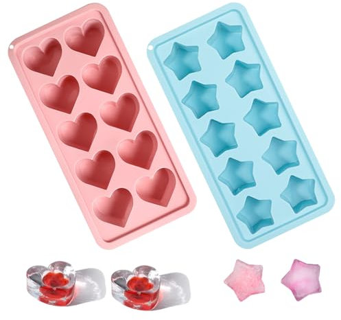 Bekecidi 2 Pack Ice Cube Trays Soft Silicone Ice Moulds Star Heart Shaped Ice Cube Moulds Easy to Remove Ice Cube Tray for Whisky, Cocktails, Beer and Drinks