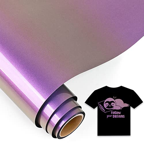 IModeur Chameleon Iron on Vinyl — 30.5 x 153 cm Green to Violet Heat Transfer Vinyl for Fabric, PET Backing Easy to Weed HTV for T-Shirts, Clothes, Hats, Bags and Other Textiles