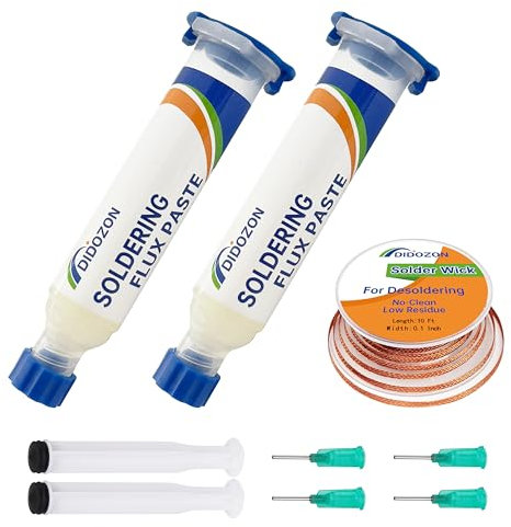 No Clean Soldering Flux Paste & Solder Wick, Solder Flux for Electronics Soldering (2x10cc), Solder Removal Kit for Desoldering