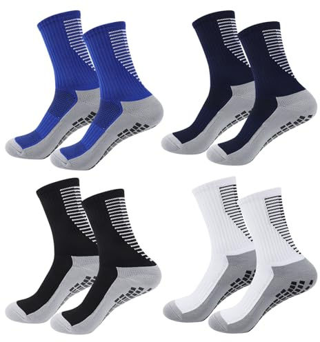 CZAYEFNH Chaussette Antidérapante Foot Homme, 4 Paires Respirant Epaisse Chaussette Grip Rugby Football Anti-Ampoules Socquettes pour Basketball Handball Velo Trekking Yoga Aptitude Cyclisme