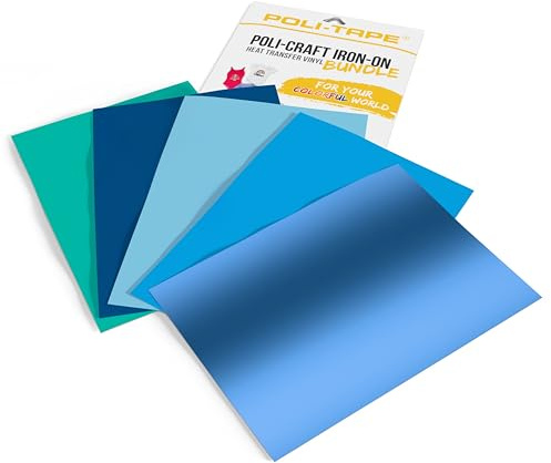 POLI-CRAFT IRON-ON BUNDLE OCEAN - 5 x POLI-FLEX® TURBO®, Turbo-Fast Transfer Film for Textiles, Ocean (Water Green, Royal Blue, Sky Blue, Neon Blue, Bright Blue), 5 x A4 (21 cm x 29.7 cm)