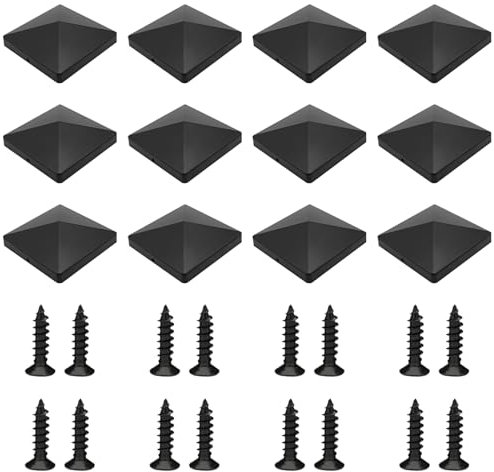 Elepl 12 Pièces 10 * 10cm Capuchons de Poteau Plastique Carré avec Vis Chapeau Poteau Bois Intempéries Chapeaux pour Poteaux de Clôture (Noir)