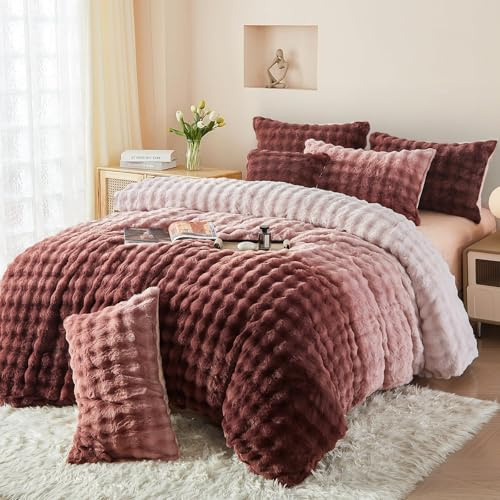 Luowei Plüsch Bettwäsche 135x200 Warm Winter Farbverlauf Rosa Kuschelige Flauschig Fleece Bettwäsche Luxus Wende Bettbezug mit Reißverschluss und Kissenbezug 80x80cm