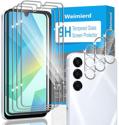 Weimierd Protector de Pantalla para Samsung Galaxy A16 5G Kit de Instalación Incluido, 3 Piezas Vidrio Templado y 3 Piezas Protector de Lente Cámara, 9H Dureza Cristal Templado Protección