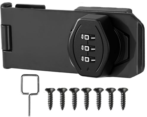 Litensh 3 pouces Loquet Porte avec Serrure a Code, Verrou Porte Placard Serrure Armoire Serrure à Combinaison Verrou à Mot de Passe pour Portes, Fenêtres, Garages, Jardins, Salles de Bains Noir