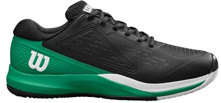 Wilson Rush Pro Ace Clay Herren-Tennisschuhe, Sichere Passform, Dynamische Unterstützung, Atmungsaktives Mesh, Ideal für Sandplätze, Schwarz/Bosphorus/Weiß, Größe 10,5