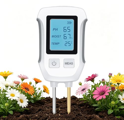 Tolesum 3 in 1 Misuratore del Suolo, Digitale per Piante con Termometro/umidità del Suolo/PH con Display LCD per Giardinaggio, Agricoltura e Esterne