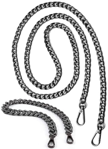 MYGLOAR 2 cadenas para bolsos, 1 pieza de 120 CM, 1 pieza de 40 CM, cadena de metal para bolso, bolso de mujer, bolso de hombro, cadena para bolso con mosquetón, correa de hombro negra para bolso