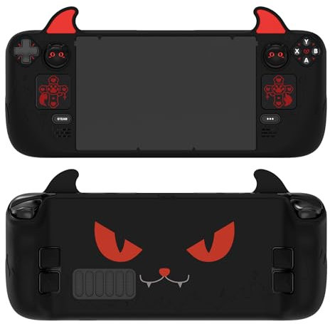 PlayVital Cover Skin per Steam Deck OLED/LCD, Custodia Silicone Protettiva Grip Antiscivolo&Copri Levette Analogiche&Adesivi per Trackpad&Tasti Posteriori, Demone Carino, Nero