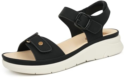 Ortho+rest Sandalias Ortopédicas con Masaje para Mujer Cómodas y Ergonómicas para Caminar (37,Black)