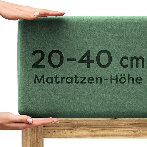 Wolkenfeld Spannbettlaken 200x220cm – 220x240cm – Premium Jersey Baumwolle mit 5% Lycra – Faltenfreies Bettlaken für hohe Matratzen bis 40 cm – Atmungsaktiv & Oeko-TEX Zertifiziert – Wald Grun