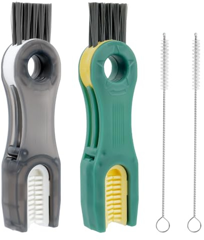 2 Pcs 3 en 1 Cepillos Limpiador de Tapas de Botellas, Cepillo de Limpieza para Tapas de Vasos y Ranuras, Cepillo Limpiador Botellas de U para Limpiar de Vasos con 2 Cepillos para Detalles de tubería