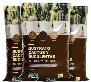MOIPLANTS SUSTRATO para Cactus Y SUCULENTAS | Pack de 3 x10L | Fórmula Exclusiva | Máxima Aireación | con turba Rubia, Fibra de Coco y Granito | Enriquecido con Fertilizante de última generación.