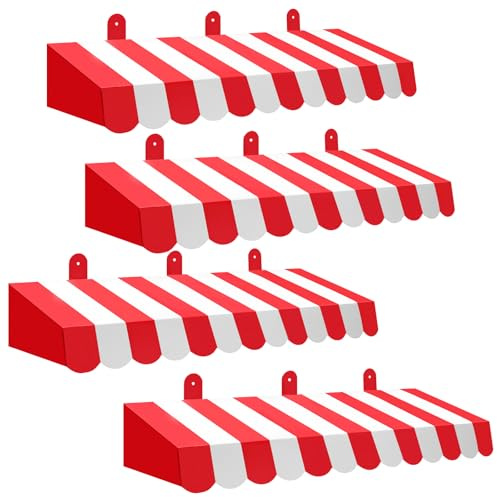 4 Pieces Circus Awnings Decoration, HYMENEX 3D Red Carnival Tent Striped Awning Wall Decorations for Carnival Circus Theme Party Supplies (Red)