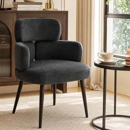 Hellove Chaise Salle a Manger Noir Lot de 1, Chaise de Cuisine avec Accoudoirs, Fauteuil Salon à Pieds croisés Rembourrée, Moderne Dining Chair avec Pied en Métal pour Chambre Cuisine Coiffeuse