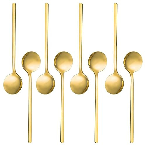 Confezione da 8 cucchiaini in acciaio inox placcato oro, ideali per caffè, dessert, torte, gelati, cappuccini, antipasti