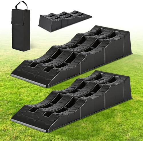 Uppkörkilar för husbil, 2 x set om 2, 3 nivåer 4/7/10 cm, lastbar upp till 3,5 t, halkfri HDPE kompensationskoppel för husvagnar, husbil och släpvagnar med bärväska