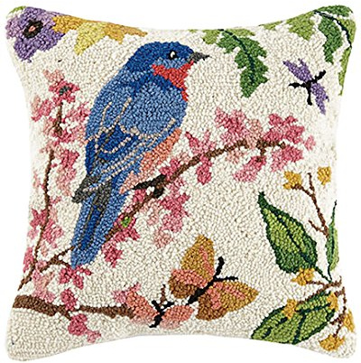 Peking Handicraft 30SER426C16SQ Bluebird Hook Pillow, 100% Wool and CottonâŠ