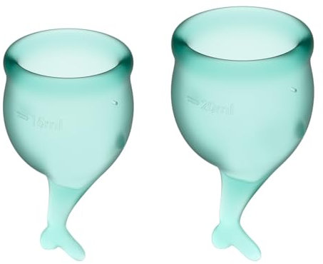 Satisfyer Feel Secure copa menstrual 2 piezas | Copas menstruales reutilizables y sostenibles, 15 y 20 ml | Fáciles de limpiar y cómodas | Protección duradera silicona médica: Menta