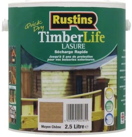 Rustins - Lasur Holzlasur Holzschutzlasur für Außen - 5 Jahre UV-GESCHÜTZT - 12m²/L eiche mittel 1L (TLMO1000FR)