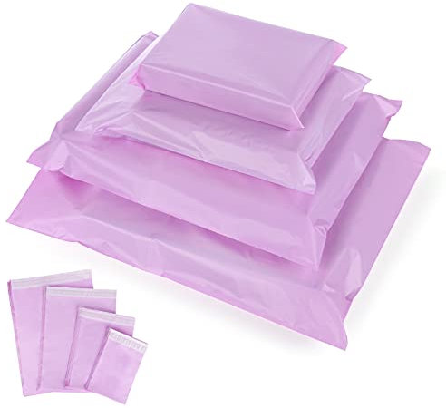 Homewit 100Pcs Enveloppe Plastique Expedition,4 Tailles de Emballage Colis Vetement Blancs,Pochette D'Envoi,Utilisé pour les Vêtements, les Boîtes à Chaussures, les Fournitures de Bureau