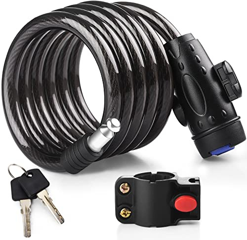 Candado Bicicleta, [Larga-1.8M] Diyife Candado de Cable, Impermeable Cadena Bici, Candados Antirrobo Bicicletas con Montatura, Largo Exterior Candado de Cable MTB Patinete Carretilla Bici