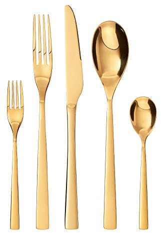 GRÄWE 10-teiliges Besteck-Set Porto für 2 Personen, Edelstahl, poliert, in Gold - Ideal als Essbesteck, spülmaschinengeeignet, Tafelbesteck, inkl. Messer, Gabel, Löffel, Kaffeelöffel, Kuchengabeln