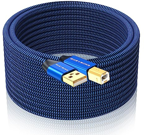 GOSYSONG 20ft USB 2.0 Printer Cable High Speed USB A to USB B Cable Compatible with HP, Canon, Dell, Epson, Xerox Printers (Blue)