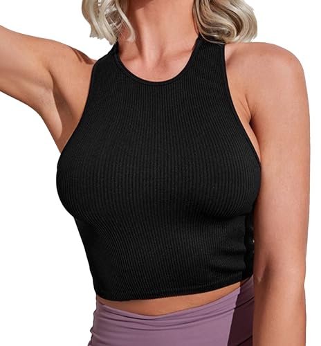 ATRACTIVOLL Débardeur Femme Basique, Crop Tank Top, Printemps ete Hauts sans Manche, Extensibles, Classics, col Rond, Décontracté Yoga Fitness Sport sans Manche T-Shirt Coupe Cintrée