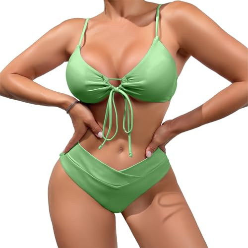 meioro Bikiniset för kvinnor Triangel Cut out Badeanzug, V Ausschnitt Zweiteiliger badmode låg midja underdel baddräkt, sexig klänning för kvinnor, Grön, M