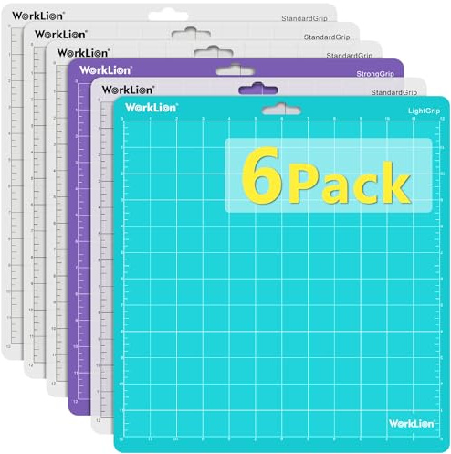 Worklion 12x12 Cutting Mat Compatible with Silhouette Cameo 4/5/3/2/1Variety Adhesive Sticky Quilting Cutting Mats Replacement Accessories (4 StandardGrip,1LightGrip, 1StrongGrip)