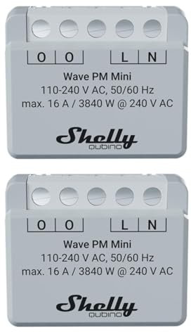 Shelly Qubino Wave PM Mini | 2er Pack | Z-wave Leistungsmesser, 1 Kanal 16 A mit | Hausautomation | iOS-Android-App | Geringer Stromverbrauch | Hohe Kompatibilität