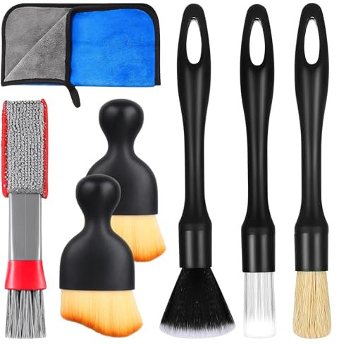 SUPRROW Lot de 7 brosses de nettoyage pour voiture, brosse de nettoyage pour intérieur de voiture, brosse à poussière fine, brosse à poussière douce pour entretien de la voiture et du tableau de bord