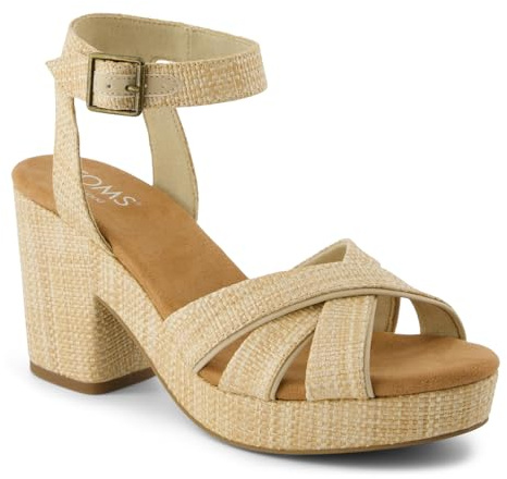 TOMS Mallorca Damen-Sandalen mit Block-Riemen, lässiger Absatz, 7,6 cm und größer, Beige, Natürlich, 39 EU