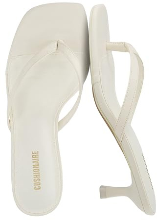 CUSHIONAIRE Miami Kitten Heels for Women - Dressy Heeled Thong Womens Sandals, IVORY 9