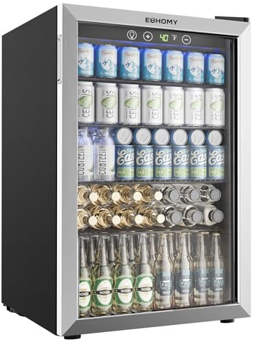 EUHOMY 4.5 Cu.ft Beverage Refrigerator and Cooler, 145 Can Mini fridge with Glass Door for Soda Beer Wine, Small Drink Dispenser with Digital Adjustable Thermostat for Home Office Bar