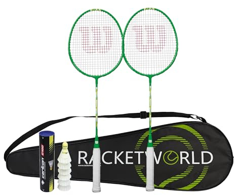 Wilson Zone Green Badminton Racket 2 Player Set, inc Shuttles and Premium Cary Case