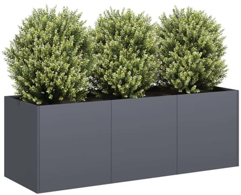 Homgoday Jardinera de Acero Laminado en frío Antracita 120x40x40 cm Jardinería para Cultivo de Flores Plantas Hierbas Huerto Urbano para Jardín Terraza Patio Balcón