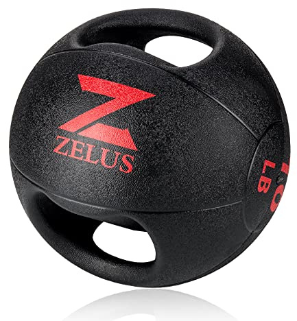 ZELUS Medicine Ball with Handles, 4.5kg Exercise Ball for Home Gym with Dual Grips, Weight Ball for Strength Balance and Core Training, Full Body Workout Exercise Equipment