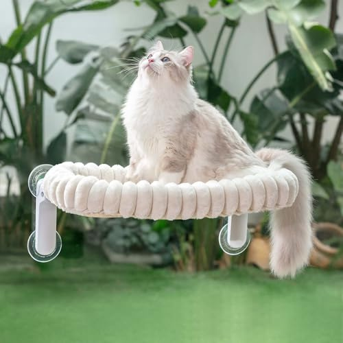 GUUSII HOME Kattfönsterbäddsbräda Vikbar sugkopp Fönsterbrädahankmatta för inomhus Stora Katter Fönsterbrädshängande Kitten-stolshyllan med mjuk plyschkudde Maskintvättbar 54 * 30 cm (Vit, M)