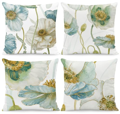 BREASOME Federe Cuscini Divano 45x45 cm, Set di 4 Copricuscini Floreali Botanici Fodere per Cuscini Decorativi Quadrata in Poliestere per Divano Camera da Letto Soggiorno