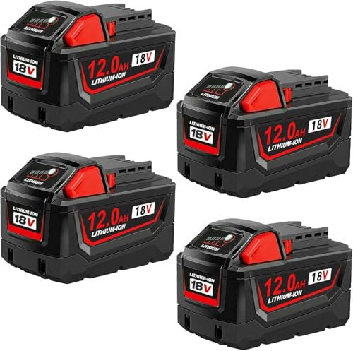 12000mAh Li-ion Ersatzakku für Milwaukee Akku 18V 12Ah Kompatibel mit Milwaukee M18 Akku M18B 48-11-1840 48-11-1828 48-11-1820 48-11-1815 48-11-1850 (4Pack)