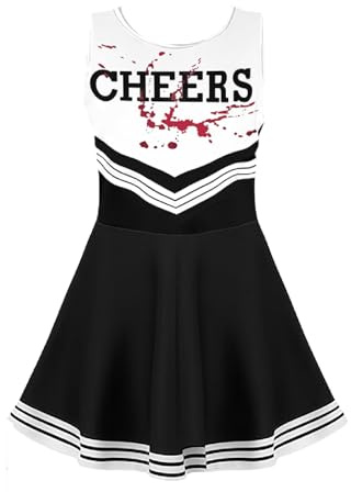 NebulaGlam Costume Cheerleader Halloween, Costume Zombie Bambina, Abito Zombie Bambina con Abito da Cheerleader, Pompon e Calzini Alti, per Carnevale,Carnevali e Feste a Tema,Halloween (L)
