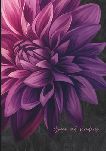 Grace and Kindness Purple Dahlia Hardcover Journal — 120 Lined Pages with Floral Background — 7x10