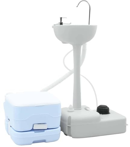 vidaXL Set di Toilette per Il Campeggio 2 PCS Blu e Bianco, Giardino e terrazza, Set WC Portatile Moderno, comodità per Camping, igiene Outdoor, Must-Have Estivo