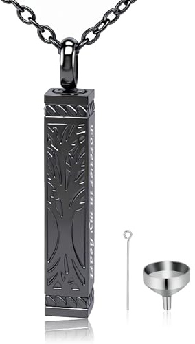 GBAFGLC Tree of Life Urn Necklace for Ashes Cylinder Bar Cremation Jewelry Urn Pendant Memorial Necklace Keepsake Jewellery for Women Men - Forever in my heart (Black-Forever)