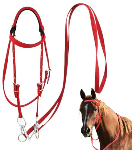 Bride réglable pour chevaux – Corde à rênes rouge, tête tressée, harnais de sécurité d'équitation, équipement d'équitation stable, équipement d'équitation pour chevaux | Pour les cours d'entraînement