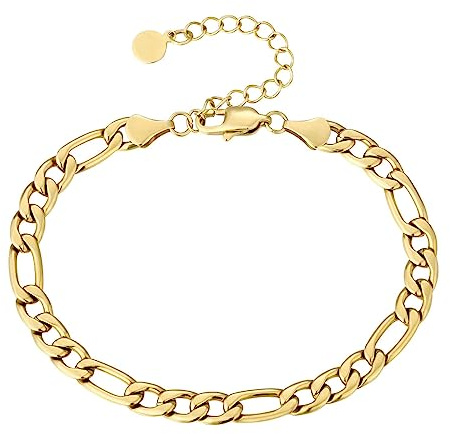 Skcess fotkedjor för kvinnor, rostfritt stål figarokedja vristlänk dam nickelfritt armband flicka guld/silver berlockarmband, 26,5 cm längd